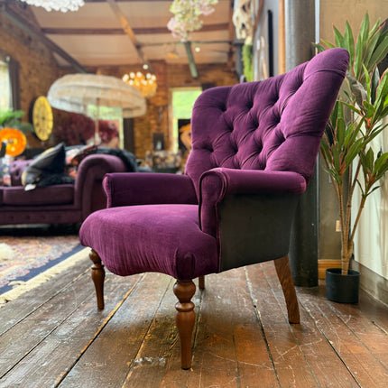 Belgravia Buttoned Wing Chair in Opulence Plum and Dame Rouge Velvet