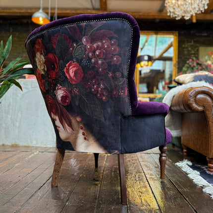 Belgravia Buttoned Wing Chair in Opulence Plum and Dame Rouge Velvet