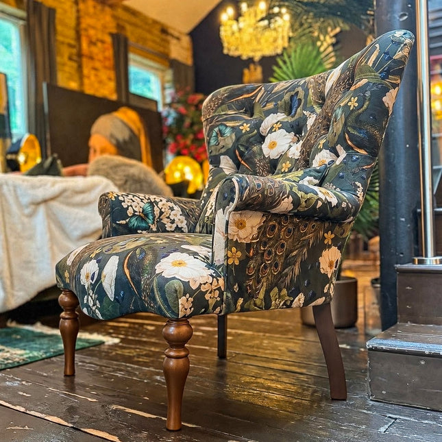 Belgravia Buttoned Wing Chair in Peacock Butterfly Teal