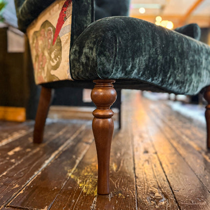 Belgravia Buttoned Wing Chair in Sunshine Emerald Velvet and Mulberry Flying Ducks