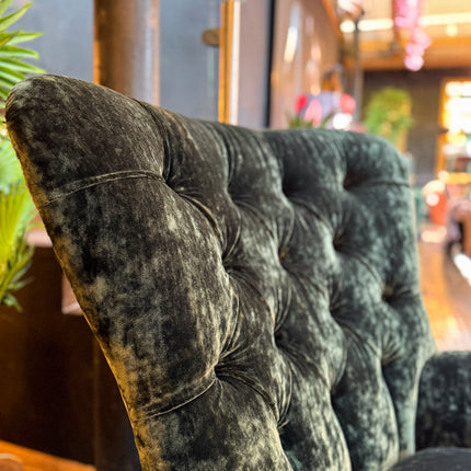 Belgravia Buttoned Wing Chair in Sunshine Emerald Velvet and Mulberry Flying Ducks
