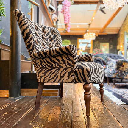 Belgravia Buttoned Wing Chair in Zebra Cream Velvet