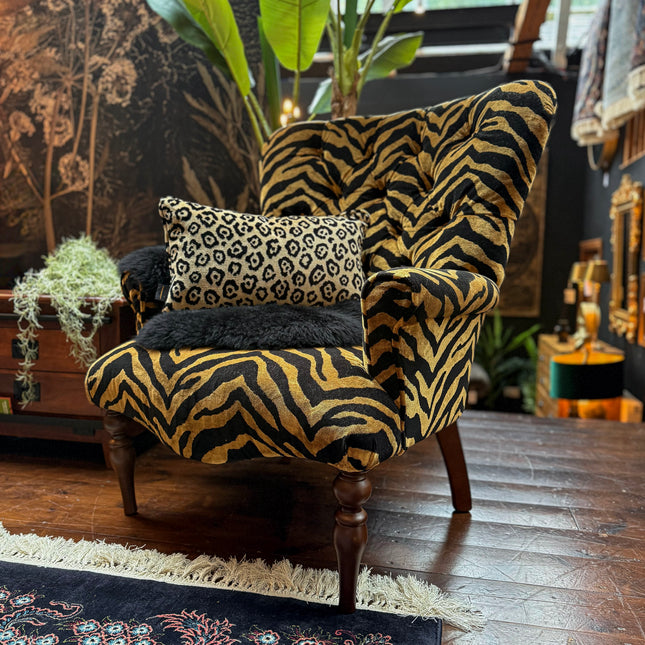 Belgravia Buttoned Wing Chair in Zebra Velvet