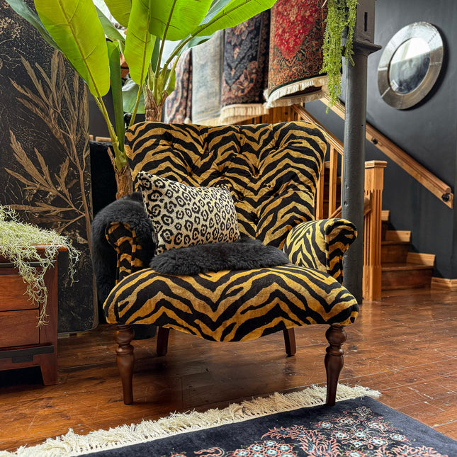 Belgravia Buttoned Wing Chair in Zebra Velvet