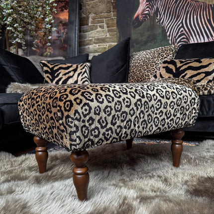 Belgravia Footstool in Leopard Velvet