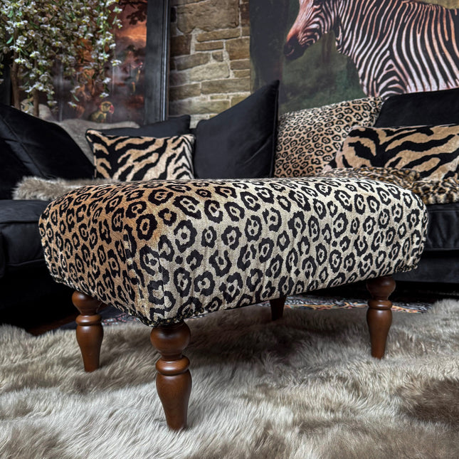 Belgravia Footstool in Leopard Velvet