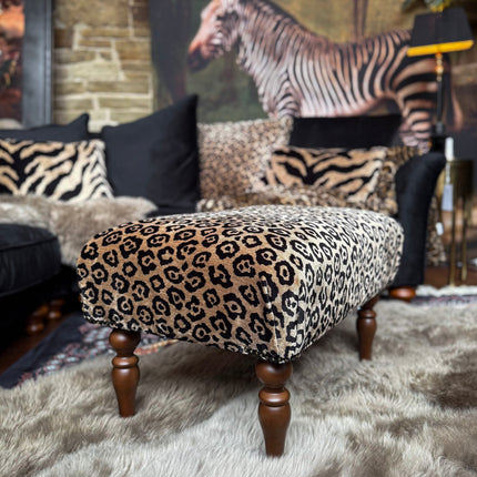 Belgravia Footstool in Leopard Velvet