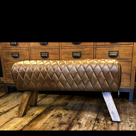 Bench Leather Brown Pommel Horse (88 x 33 x 50cm)