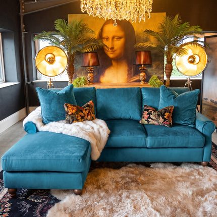 Benji LHF Chaise Sofa in Plush Blue Teal Velvet