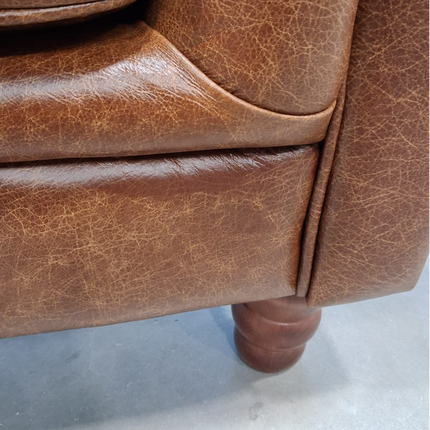 Bertie 2 Seater Chesterfield Sofa in Cuba Tan Leather- Ex Display