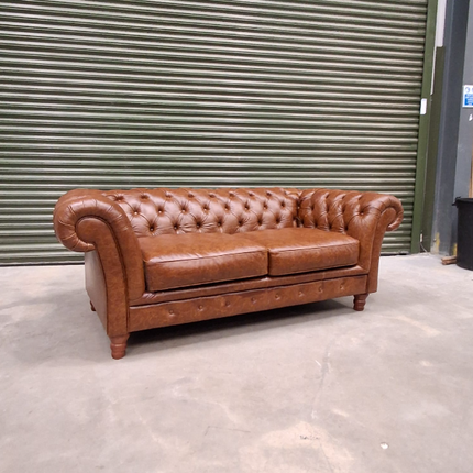 Bertie 2 Seater Chesterfield Sofa in Cuba Tan Leather- Ex Display