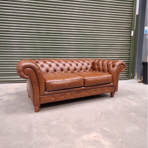 Bertie 2 Seater Chesterfield Sofa in Cuba Tan Leather- Ex Display