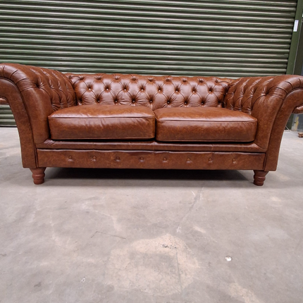 Bertie 2 Seater Chesterfield Sofa in Cuba Tan Leather- Ex Display