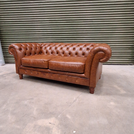 Bertie 2 Seater Chesterfield Sofa in Cuba Tan Leather- Ex Display