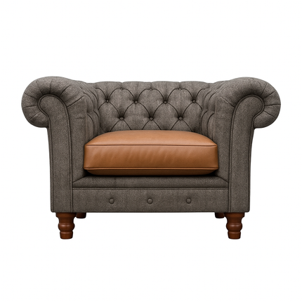 Bertie Chesterfield in Harris Tweed Grey and Cognac Leather