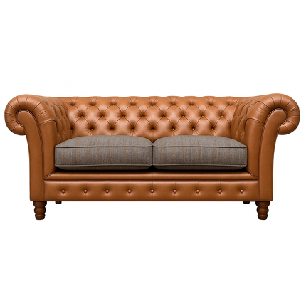 Bertie Chesterfield in Harris Tweed Grey and Cognac Leather