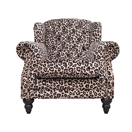 Bertie Buttoned Armchair Wingback in Leopard Cream Velvet