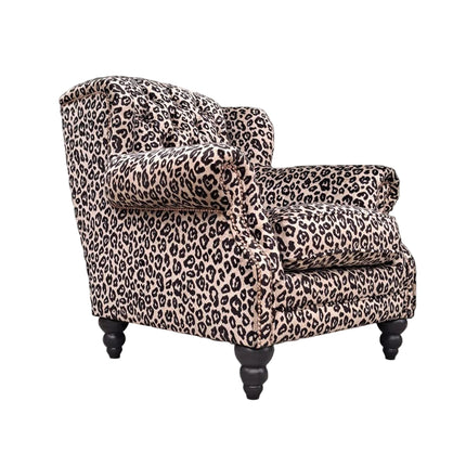 Bertie Buttoned Armchair Wingback in Leopard Cream Velvet