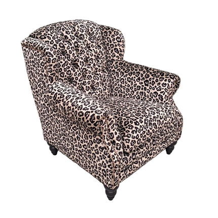 Bertie Buttoned Armchair Wingback in Leopard Cream Velvet