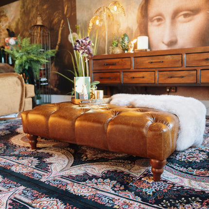 Bertie Chesterfield Footstool in Cuba Leather