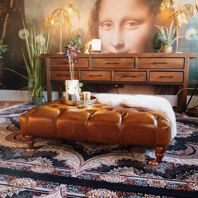 Bertie Chesterfield Footstool in Cuba Leather