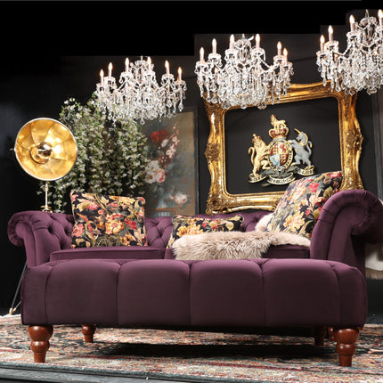 Bertie Chesterfield Footstool in Plush Plum Velvet - Clearance