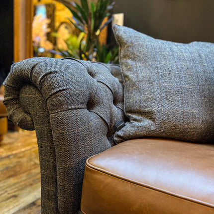 Bertie Chesterfield in Harris Tweed Grey and Cognac Leather