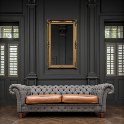 Bertie Chesterfield in Harris Tweed Grey and Cognac Leather