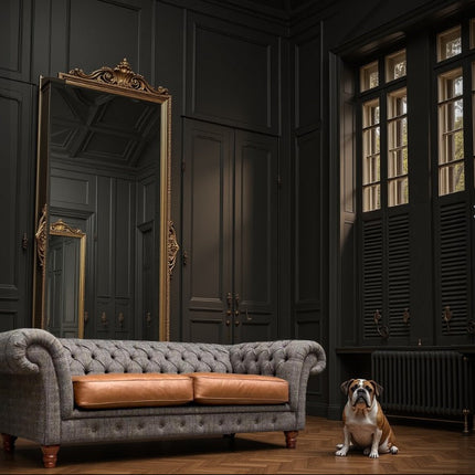 Bertie Chesterfield in Harris Tweed Grey and Cognac Leather