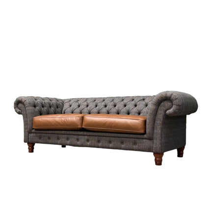 Bertie Chesterfield in Harris Tweed Grey and Cognac Leather