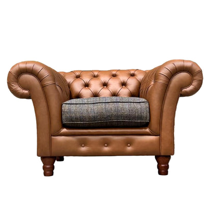 Bertie Chesterfield in Harris Tweed Grey and Cognac Leather