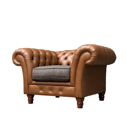 Bertie Chesterfield in Harris Tweed Grey and Cognac Leather