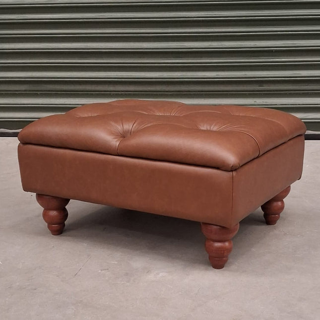 Bertie Small Footstool in Cognac Leather - Ex Display