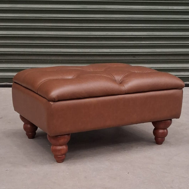 Bertie Small Footstool in Cognac Leather - Ex Display