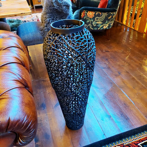 Black Cast Lattice Large Vase (31 x 31 x 90cm)