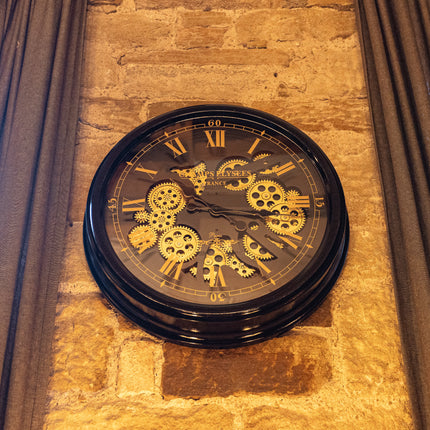 Black & Gold Medium Clock Moving Gears