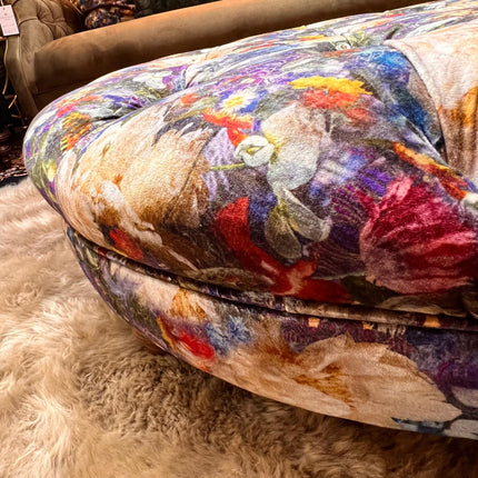 Autumn Buttoned Round Footstool in GP & J Baker Royal Garden Sapphire - New