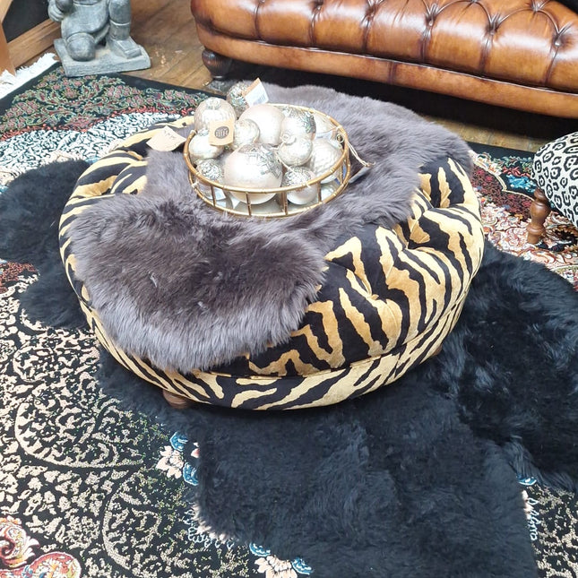 Blossom Round Buttoned Footstool in Zebra Gold