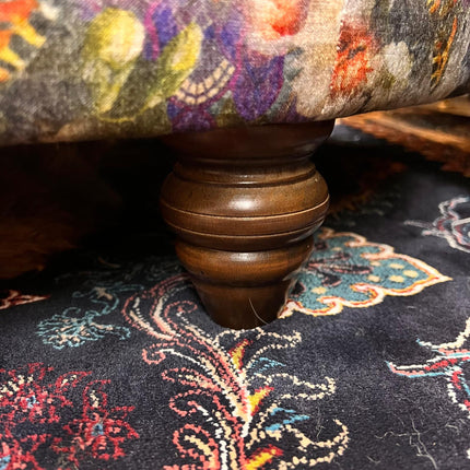 Autumn Buttoned Round Footstool in GP & J Baker Royal Garden Sapphire - New