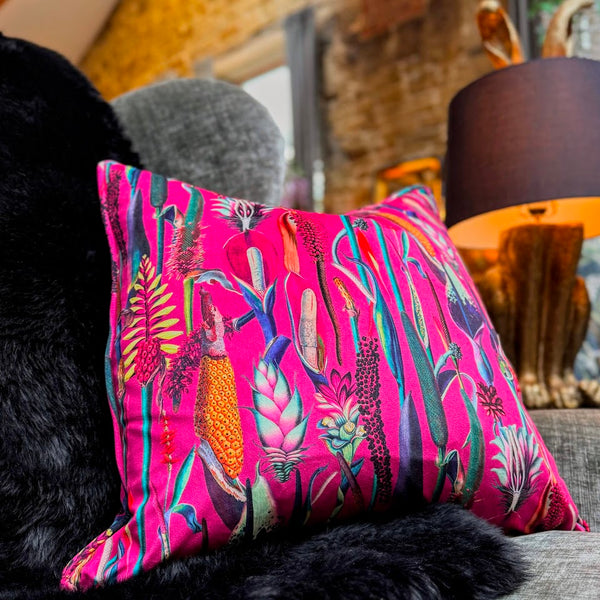Cushion in Borneo Hot Pink Velvet (55 x 55cm) Feather Filled