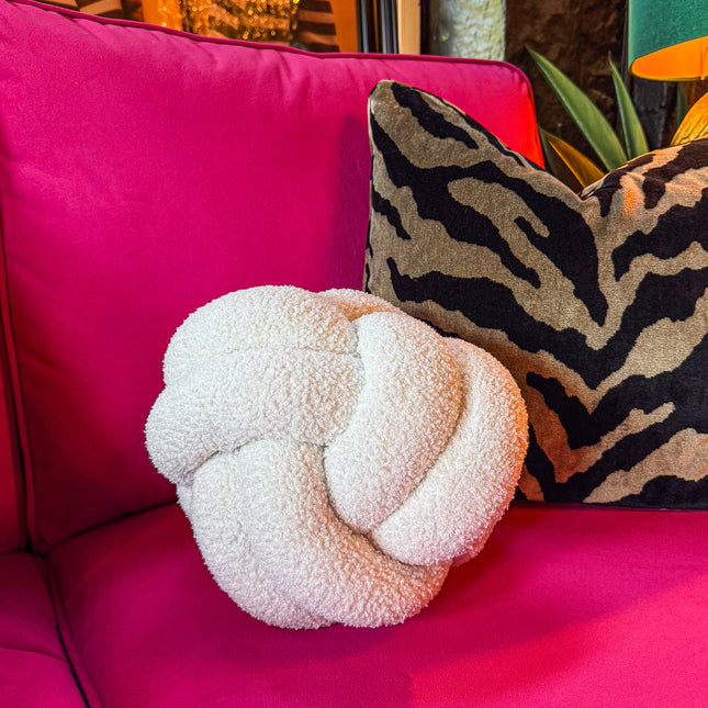 Boucle Knot Fleece Ecru Cushion