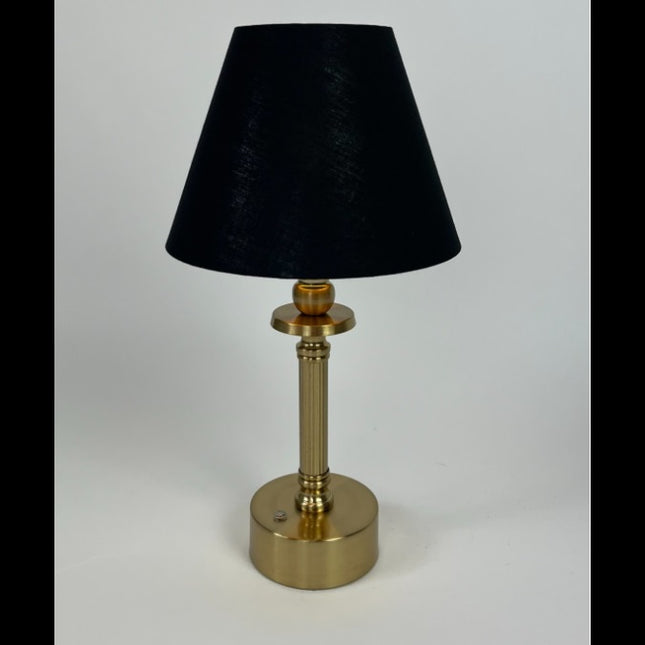 Brass Cordless Rechargeable Table Lamp with Black Shade - Clearance