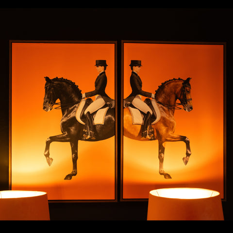 Bright Orange Equestrian Pictures Set of 2