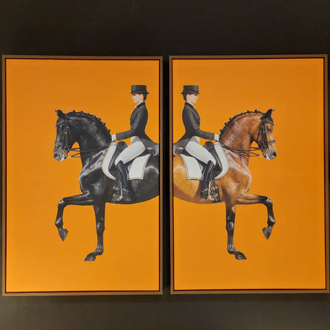 Bright Orange Equestrian Pictures Set of 2