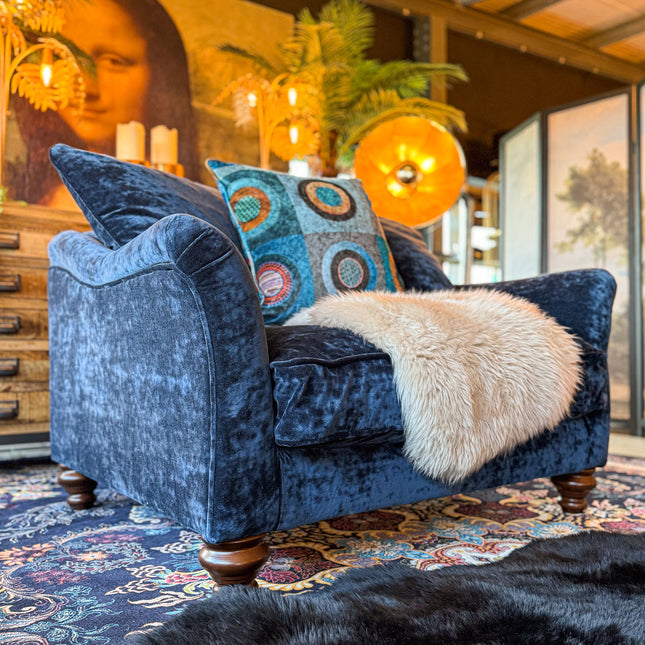 Bugsby Loveseat Snuggler in Sunshine Blue Sapphire Velvet - Clearance