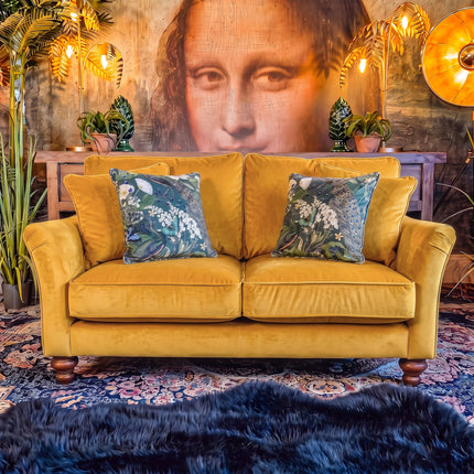 Bugsby 2 Seater Fitted Back Sofa in Plush Mustard Velvet