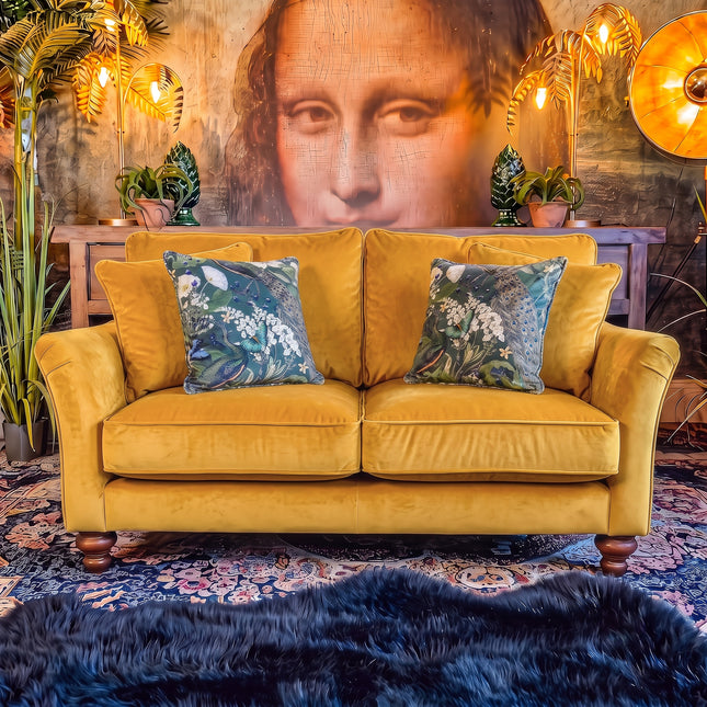 Bugsby 2 Seater Fitted Back Sofa in Plush Mustard Velvet