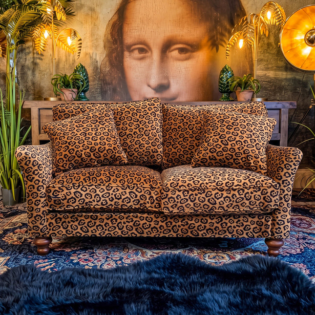 Bugsby 2 Seater Fitted Back in Leopard Gold Velvet
