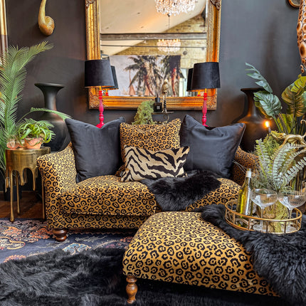 Bugsby 2 Seater Sofa in Leopard Gold Scatter Back