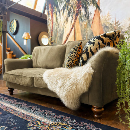 Bugsby 3 Seater in Green Khaki Plush Velvet 
